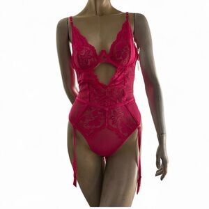 Oh La La Cheri Lace & Mesh Gartered Teddy-NWT- XL!
